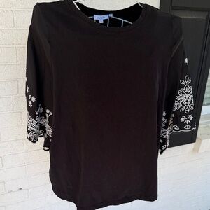 Chico's Elegant Black Long Sleeve with White Embroidery